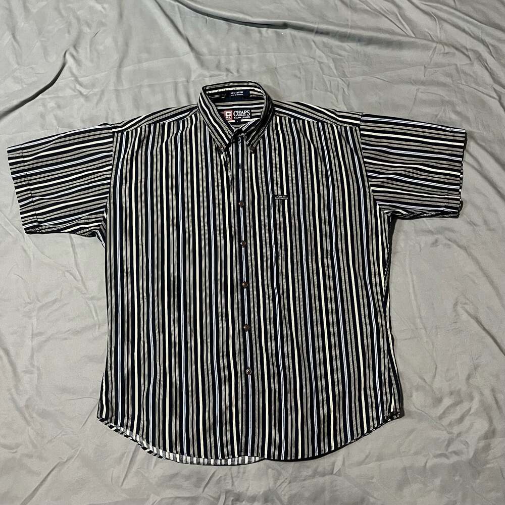 Chaps Ralph Lauren Vintage 90s Striped Short Sleeve Button Down Shirt Men's L